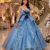 Periwinkle blue ball gown with sheer long sleeves BG0028 - wholesale | Canan Gowns