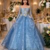 Light blue ball gown with long sheer sleeves BG0029 - wholesale | Canan Gowns