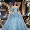 Ice blue ball gown with off-shoulder halter choker neckline BG0030 - wholesale | Canan Gowns